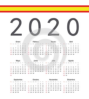 Square spainish 2020 year vector calendar