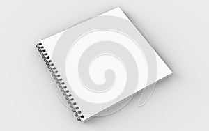 Square spiral binding notebook mock up isolated on soft gray background. 3D illustrating.