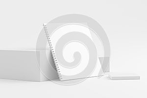 Square Spiral Notebook Notepad White Blank 3D Rendering Mockup