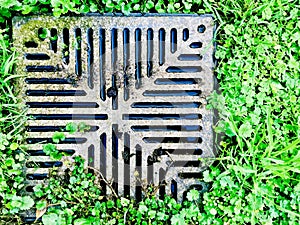The square steel grate of landscape drainage.