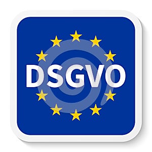 Square sticker icon with the flag of the EU and German text DSGVO translate General Data Protection Regulation.