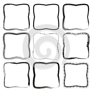 Square stroke icon. Brush drawn shape. Vector graphic frame. Rough ink border.