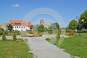 The square in summer day. Zheleznodorozhny, Kaliningrad region