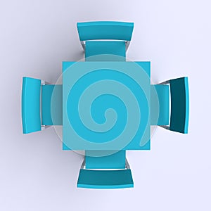 Square table with four chairs.