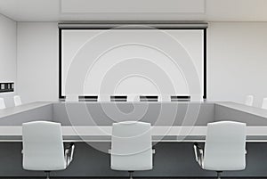 Square table meeting room, whiteboard