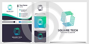 Square tech logo template and business card Premium Vector