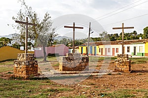 Square with three crosses in Trinidad, Cuba photo