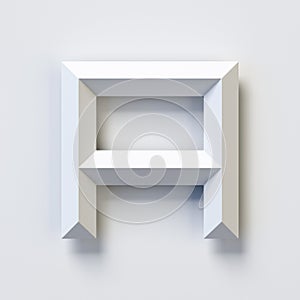 Square three dimensional font, white, simple, geometric, casting shadow on the background wall, 3d rendering, letter A