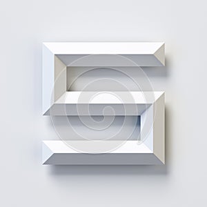 Square three dimensional font, white, simple, geometric, casting shadow on the background wall, 3d rendering, number 5