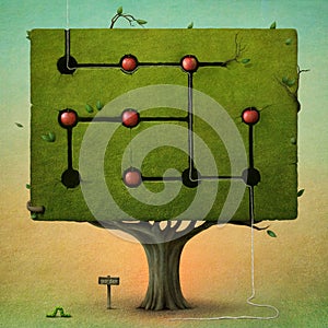 Square tree with apples.