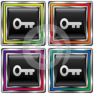 Square vector button with skeleton key icon