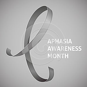 A square vector image with a gray ribbon as a symbol of aphasia awareness. A world aphasia awareness month. A template for a medic