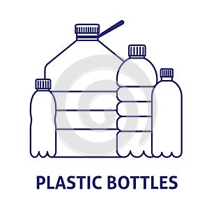 A square vector image with plastic bottles of various forms. Eco friendly image.