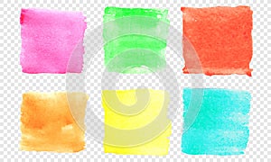 Square watercolor banner set. Vector color smear of watercolour splash stain on transparent background