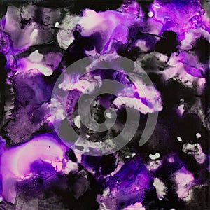 Square watercolor with purple, white and black galaxy splatter.