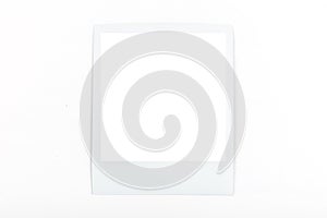 Square, white polaroid mockup frame on white background