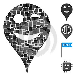 Square Wink Smiley Map Marker Icon Vector Mosaic