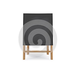 Square wooden board for writing chalk on the legs. A stylish board for menus or for children`s creativity. The front view.