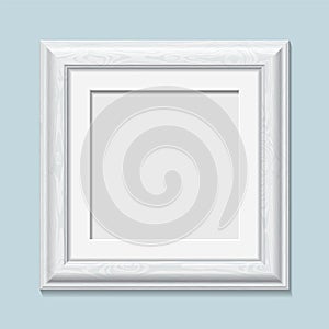 Square wooden white photo frame, vector