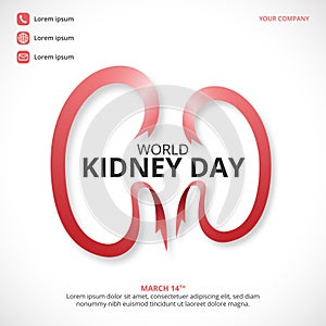 Square World Kidney Day background with red ribbons