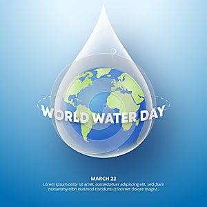 Square World Water Day background with a drop water and earth
