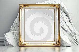 Squared gold frame in a bright contemporary interior mockup. Generative Ai