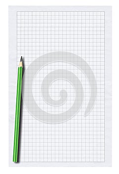 Squared paper and pencil on white