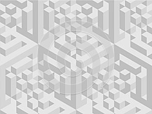 Squared pattern. Geometric texture in grey color. Effect stylish tiles. 3d abstract dynamic background created of cubes.