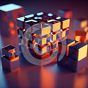 Squares cubes geometry pattern abstract background. Generative AI