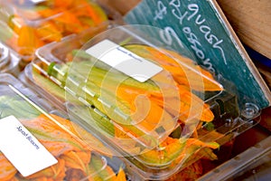 Squash Blossoms at an American Farmers Market Stand