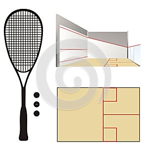 Squash court & racket