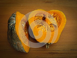 squash on a cutting board with a kinfe