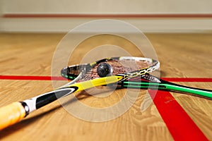 Squash game equipment closeup view