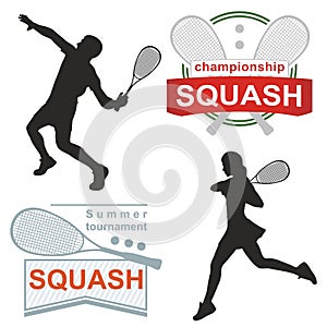 Squash logos, emblems, silhouette.