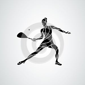 Squash player female creative abstract silhouette vector