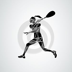 Squash player female creative abstract silhouette vector