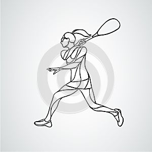 Squash player female creative outline abstract silhouette