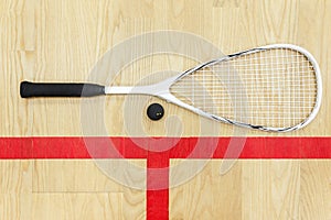 Squash racket and ball top view