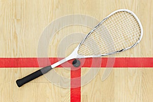 Squash racket and ball view from above