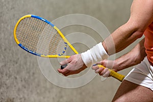 Squash racket closeup