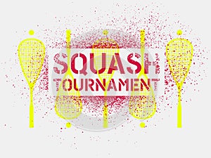 Squash tournament typographical vintage stencil spray style poster. Retro vector illustration.