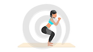 Squat pulses exercise tutorial. Female workout on mat