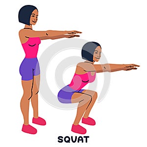 Squat. Sport exersice. Silhouettes of woman doing exercise. Workout, training.