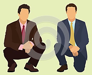 Squatting Businessmen