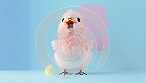 squawking chicken or squeaky toy are shouting and copy space pastel background. Generative AI illustration