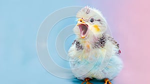 squawking chicken or squeaky toy are shouting and copy space pastel background. Generative AI illustration