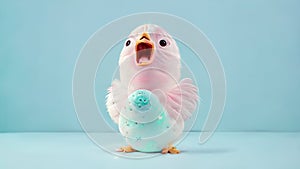 squawking chicken or squeaky toy are shouting and copy space pastel background. Generative AI illustration