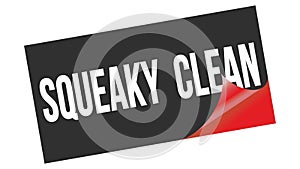 SQUEAKY  CLEAN text on black red sticker stamp