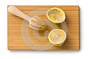 Squeezed lemon fruit and citrus reamer