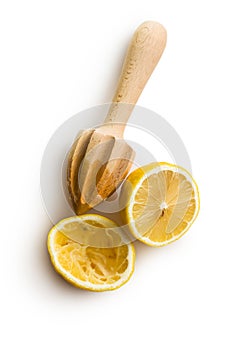 Squeezed lemon fruit and citrus reamer